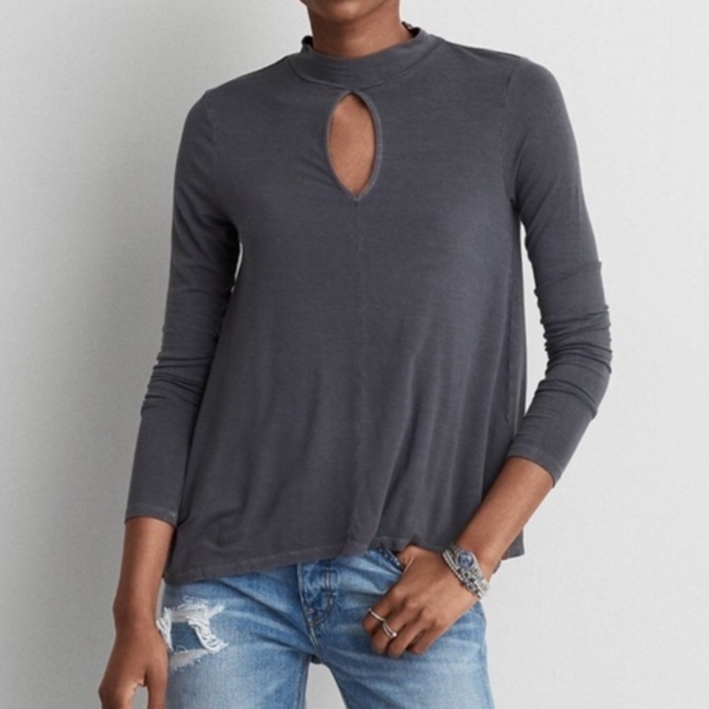 AMERICAN EAGLE Soft & Sexy Keyhole Mock Neck TEAL